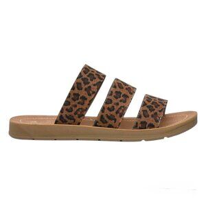 CUSHIONAIRE Women's Leopard Print 3 Band Comfort Stretch Strappy Sandals Size 8